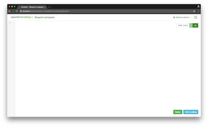 AMP web console, showing the YAML tab of the Add Application dialog.
